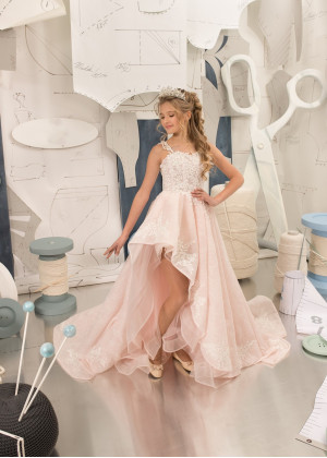 Beaded Lace High Low Flower Girl Dress With Train